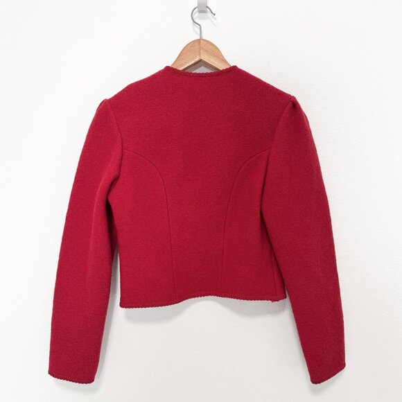 Vintage Geiger Tyrol Red Boiled Wool Puff Sleeve Jacket Made in Austria Size 38 - Picture 2 of 15
